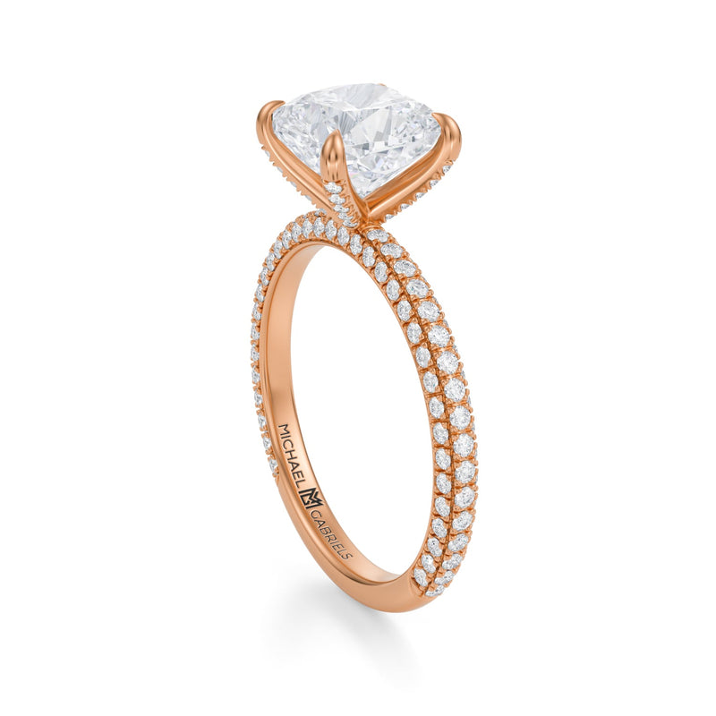 Cushion Halo With Trio Pave Ring  (3.40 Carat F-VVS2)