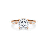 Cushion Pave Cathedral Ring With Pave Basket  (3.50 Carat E-VVS2)