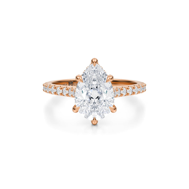 Pear Pave Cathedral Ring With Pave Basket  (1.40 Carat G-VVS2)