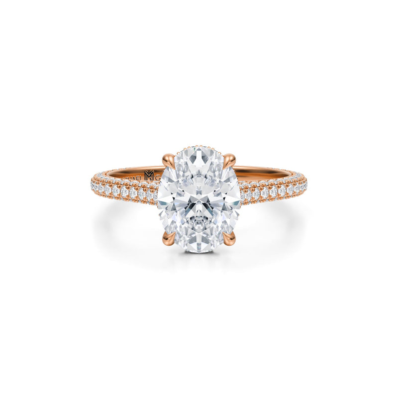 Oval Trio Pave Cathedral Ring With Pave Basket  (3.00 Carat D-VVS2)