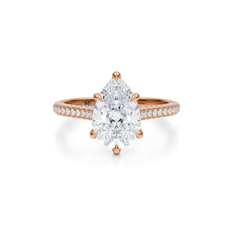 Pear Trio Pave Cathedral Ring With Pave Basket  (2.70 Carat E-VS1)