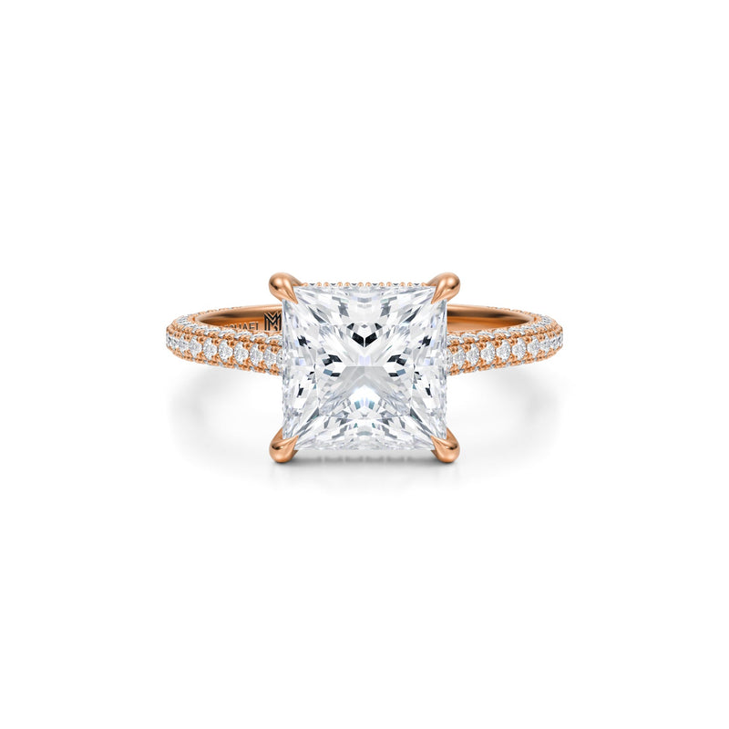 Princess Trio Pave Cathedral Ring With Pave Basket  (3.40 Carat E-VVS2)