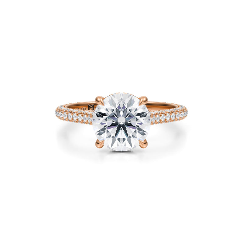 Round Trio Pave Cathedral Ring With Pave Basket  (2.70 Carat E-VVS2)