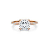 Cushion Trio Pave Cathedral Ring With Low Pave Basket  (2.70 Carat F-VVS2)