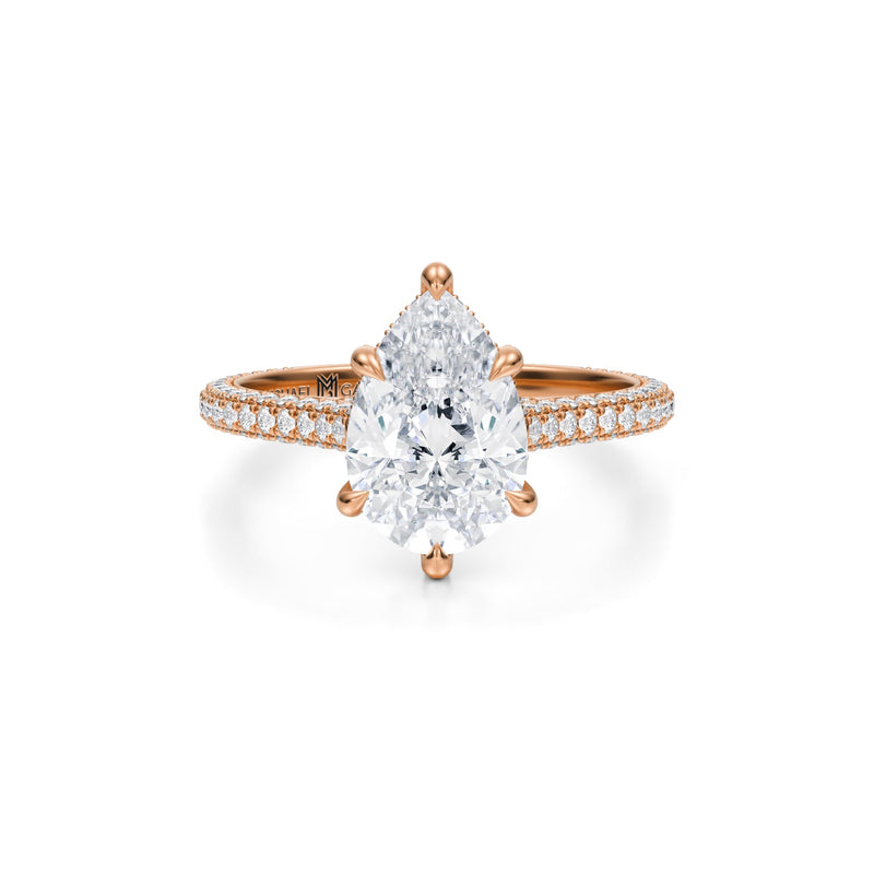 Pear Trio Pave Cathedral Ring With Low Pave Basket  (3.40 Carat F-VS1)