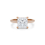 Princess Trio Pave Cathedral Ring With Low Pave Basket  (2.40 Carat F-VS1)