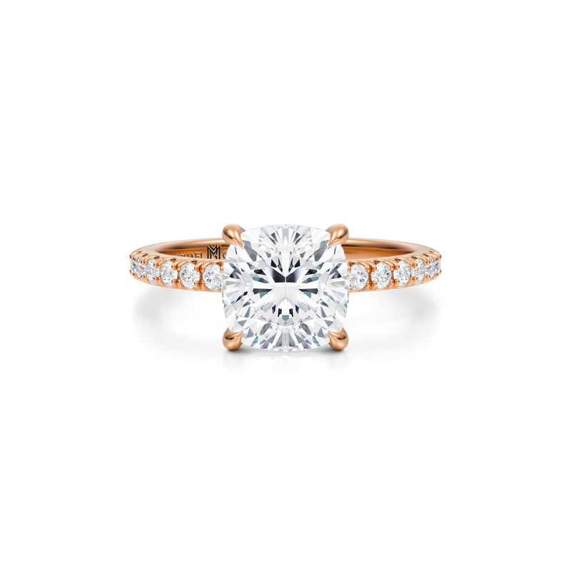 Cushion Pave Ring With Pave Prongs  (3.70 Carat G-VVS2)