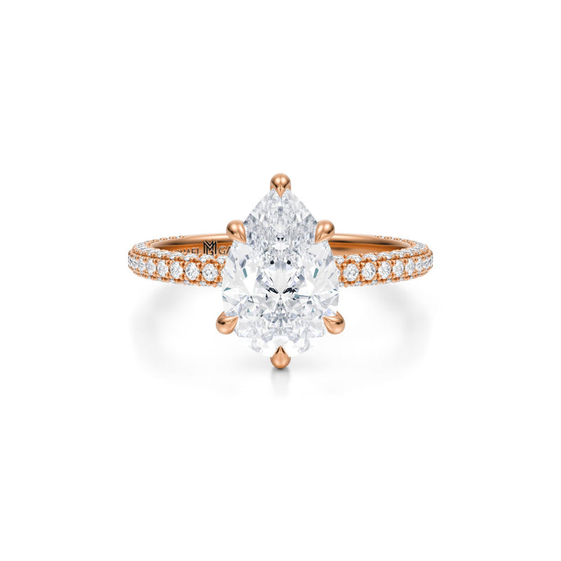 Pear Trio Pave Ring With Pave Prongs  (3.20 Carat E-VS1)