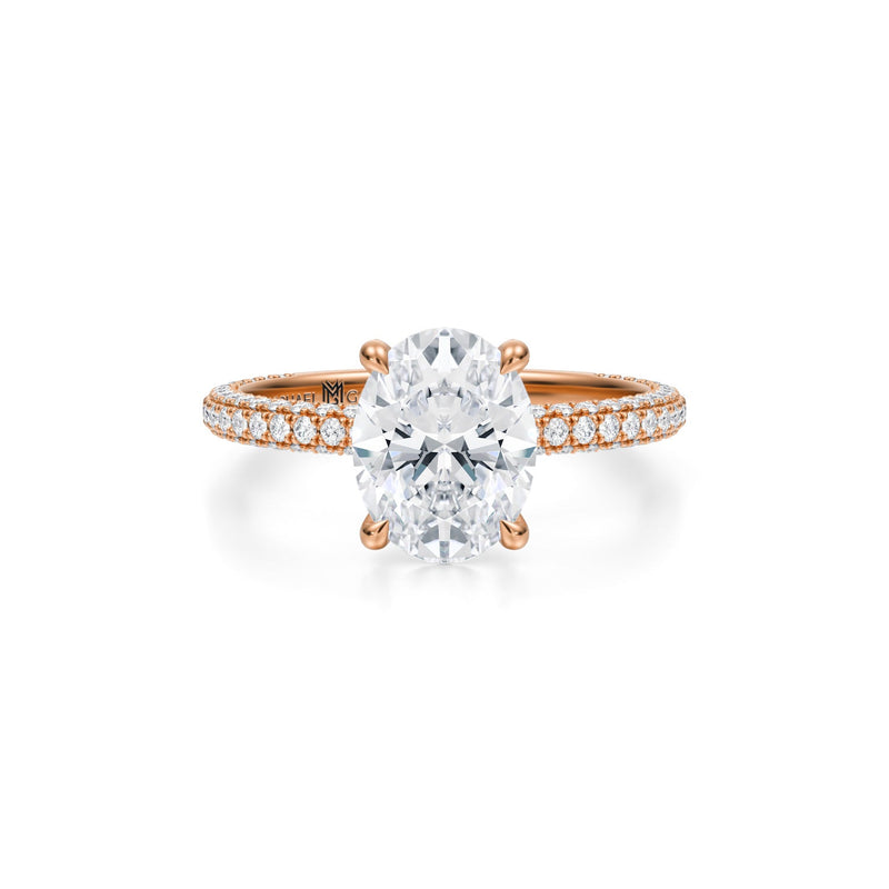 Oval Halo With Trio Pave Ring  (3.20 Carat E-VS1)