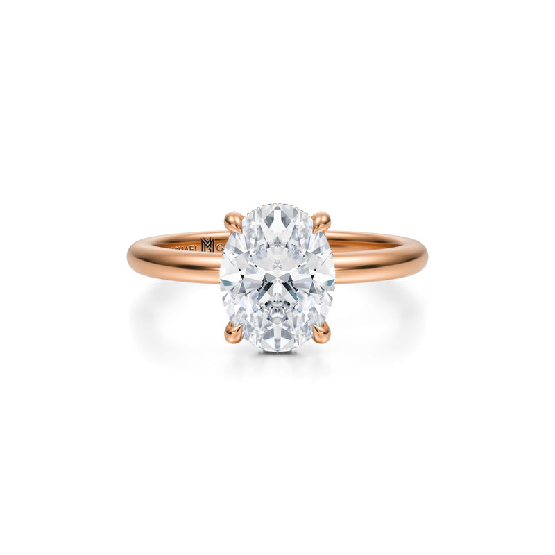 Oval Solitaire Ring With Pave Basket  (1.00 Carat E-VVS2)