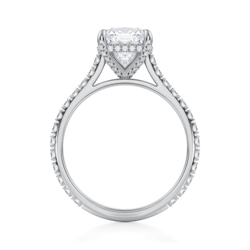 Cushion Pave Cathedral Ring With Pave Basket  (3.50 Carat E-VVS2)