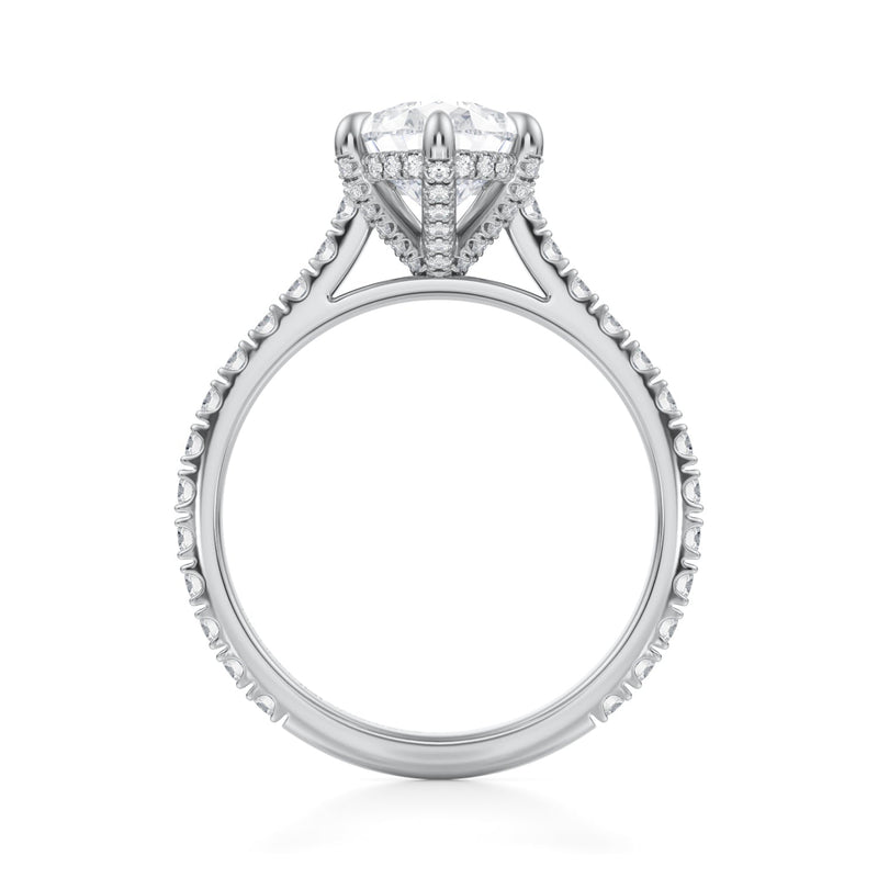 Pear Pave Cathedral Ring With Pave Basket  (1.20 Carat E-VS1)