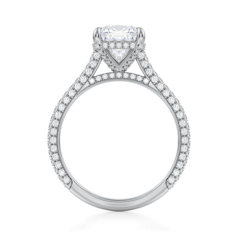 Cushion Trio Pave Cathedral Ring With Pave Basket  (1.00 Carat E-VS1)