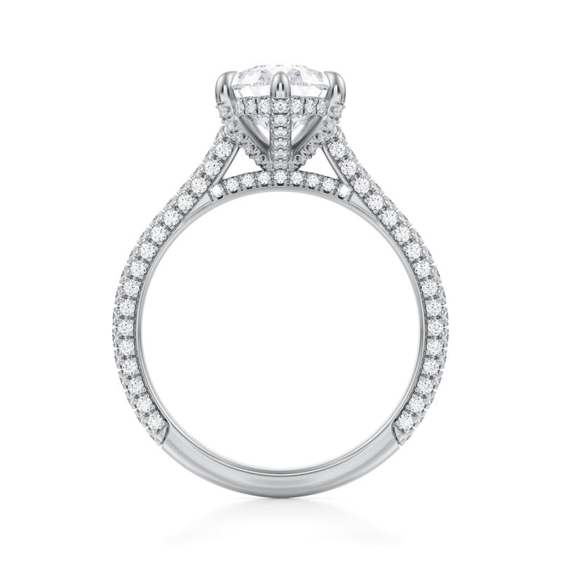 Pear Trio Pave Cathedral Ring With Pave Basket  (3.40 Carat G-VVS2)