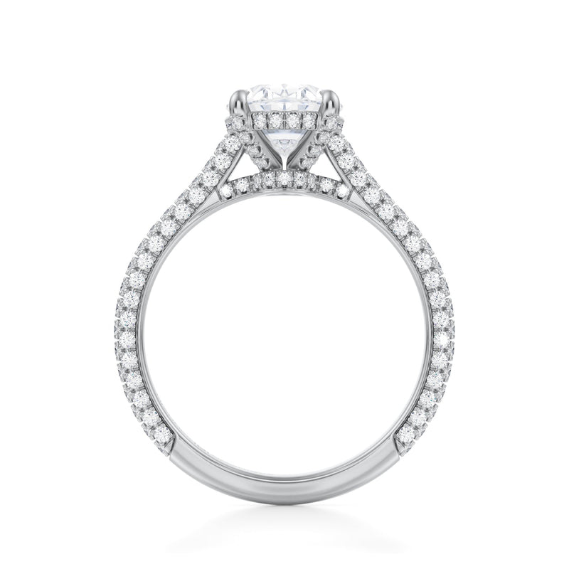 Oval Trio Pave Cathedral Ring With Low Pave Basket  (1.40 Carat D-VS1)