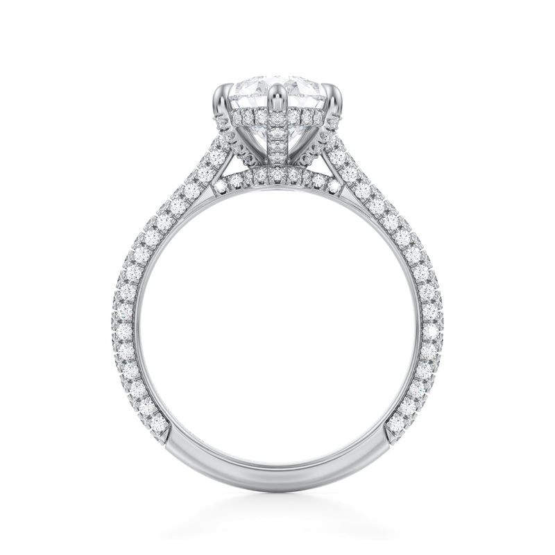Pear Trio Pave Cathedral Ring With Low Pave Basket  (3.50 Carat F-VS1)