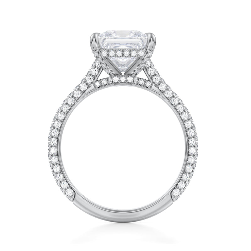 Princess Trio Pave Cathedral Ring With Low Pave Basket  (2.20 Carat D-VVS2)