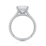 Princess Trio Pave Cathedral Ring With Low Pave Basket  (1.20 Carat E-VVS2)