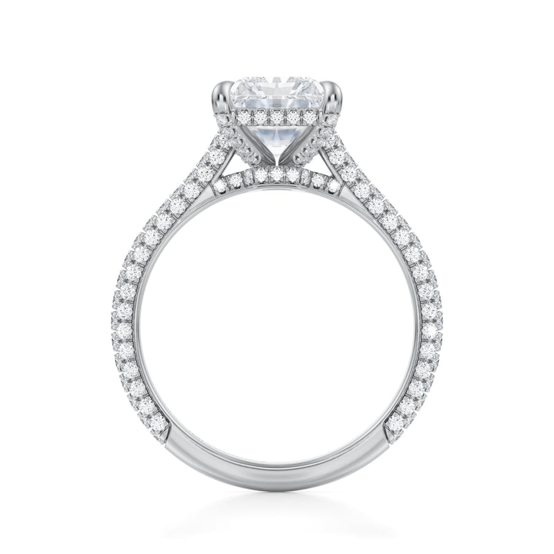 Radiant Trio Pave Cathedral Ring With Low Pave Basket  (3.50 Carat D-VS1)