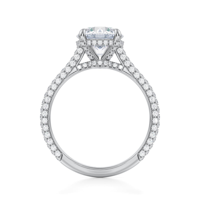 Round Trio Pave Cathedral Ring With Low Pave Basket  (2.70 Carat G-VVS2)