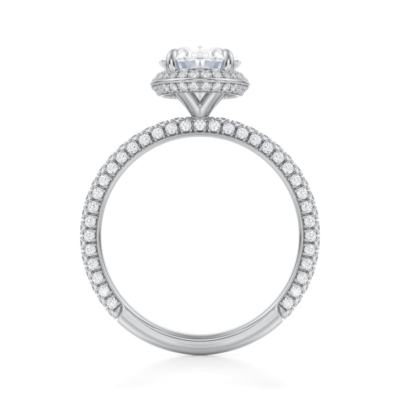 Oval Knife Edge Halo With Trio Pave Ring