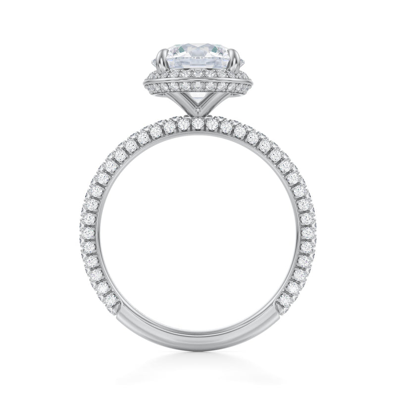 Round Knife Edge Halo With Trio Pave Ring