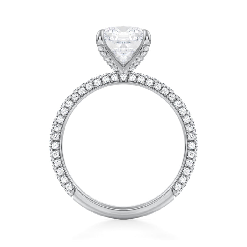Cushion Trio Pave Ring With Pave Prongs  (2.20 Carat D-VVS2)