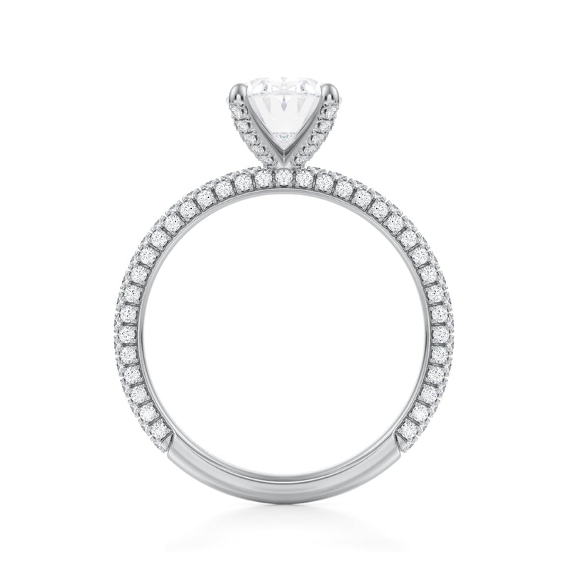 Oval Trio Pave Ring With Pave Prongs  (3.00 Carat F-VVS2)