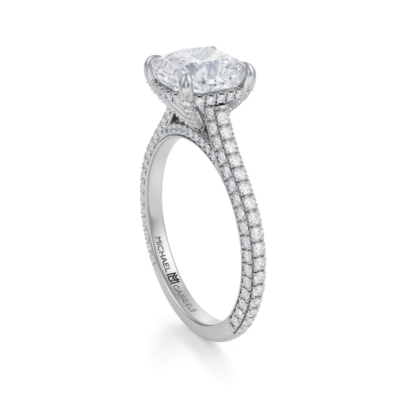 Cushion Trio Pave Cathedral Ring With Pave Basket  (2.40 Carat G-VS1)