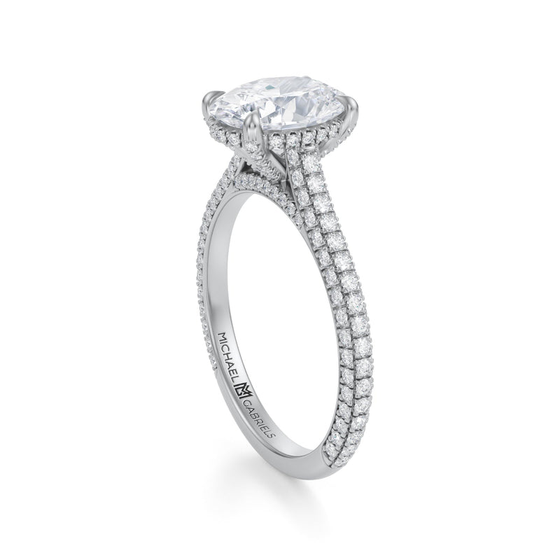 Oval Trio Pave Cathedral Ring With Pave Basket  (1.50 Carat D-VS1)