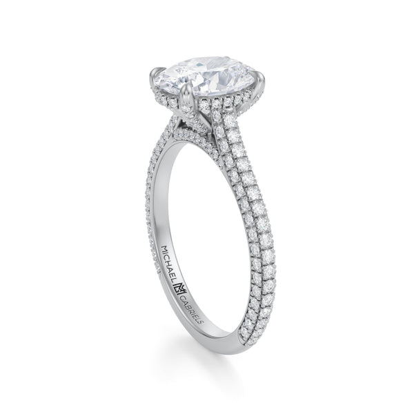 Oval Trio Pave Cathedral Ring With Pave Basket