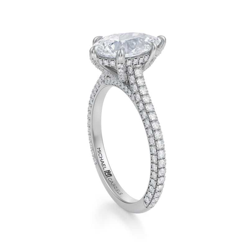 Pear Trio Pave Cathedral Ring With Pave Basket  (1.70 Carat E-VS1)