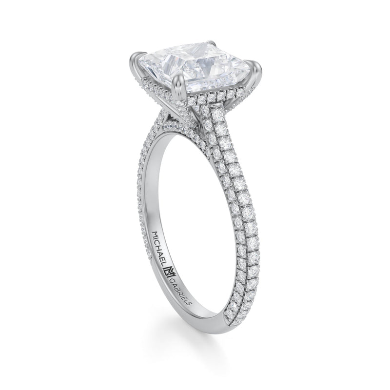 Princess Trio Pave Cathedral Ring With Pave Basket  (3.40 Carat E-VVS2)