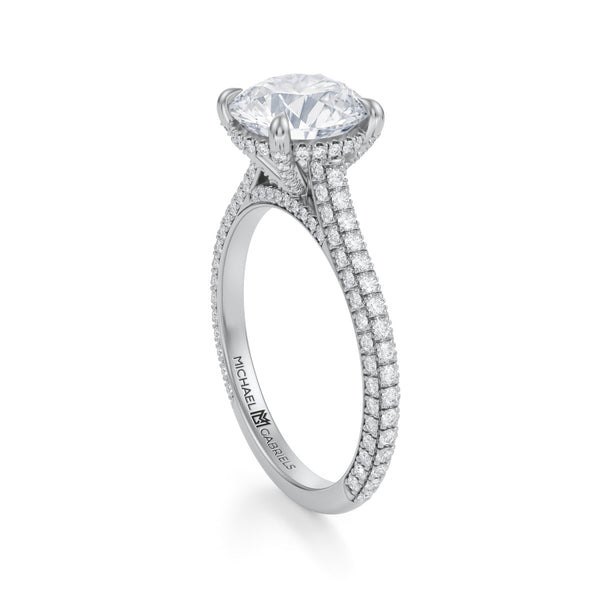 Round Trio Pave Cathedral Ring With Pave Basket  (1.40 Carat D-VS1)