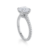 Cushion Trio Pave Cathedral Ring With Low Pave Basket  (3.40 Carat E-VS1)