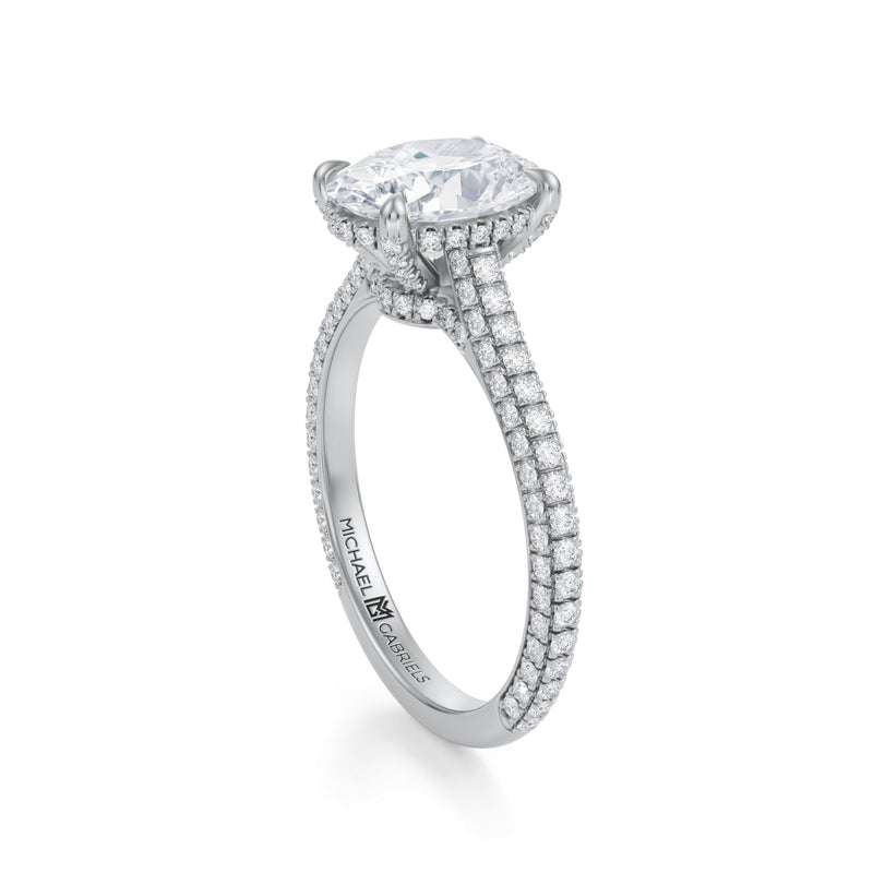 Oval Trio Pave Cathedral Ring With Low Pave Basket  (3.70 Carat F-VVS2)