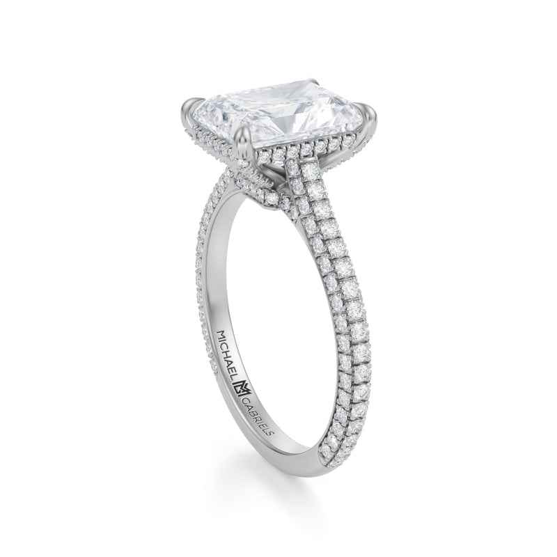 Radiant Trio Pave Cathedral Ring With Low Pave Basket  (3.40 Carat D-VVS2)