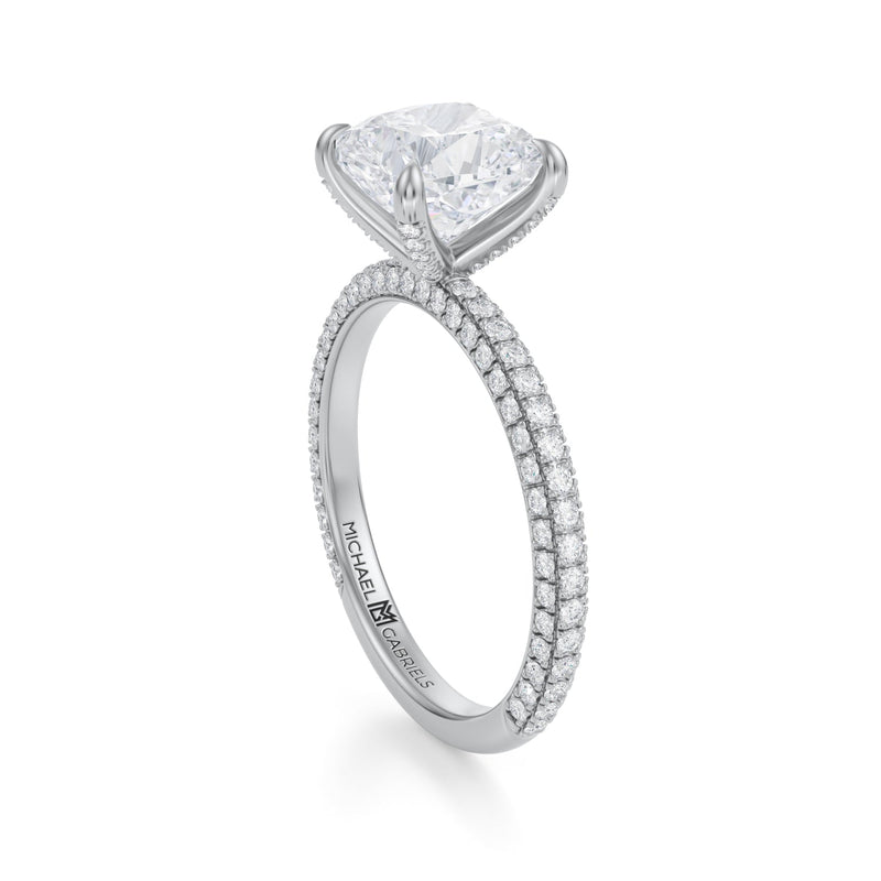 Cushion Trio Pave Ring With Pave Prongs  (3.20 Carat E-VS1)