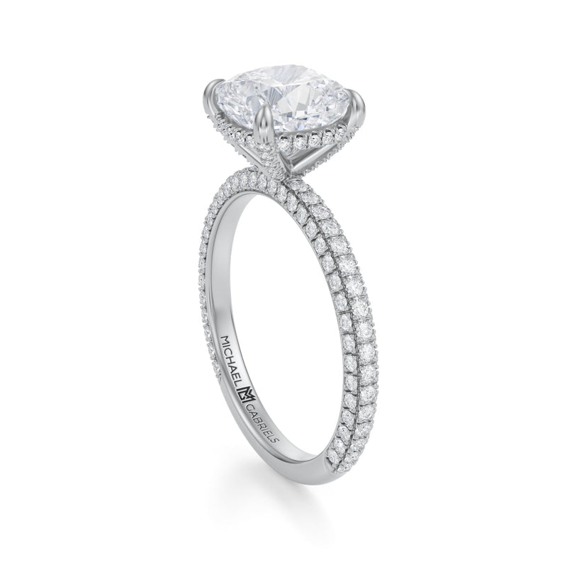 Cushion Pave Basket With Trio Pave Ring  (3.40 Carat F-VVS2)