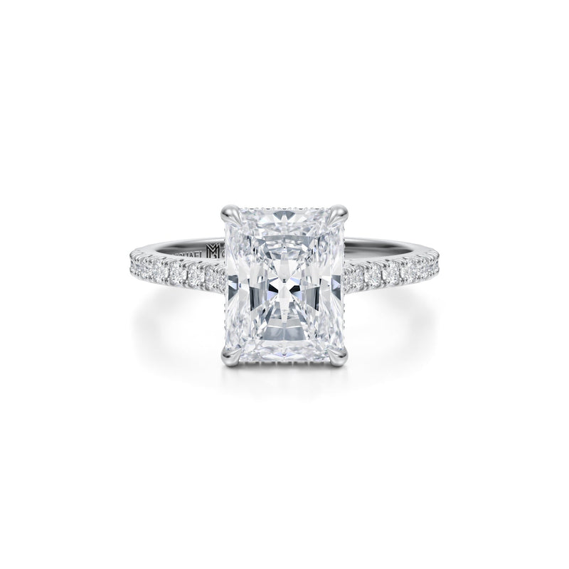 Radiant Pave Cathedral Ring With Pave Basket  (3.00 Carat E-VVS2)