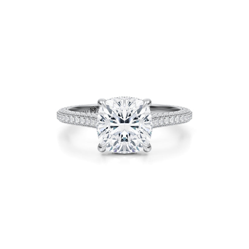 Cushion Trio Pave Cathedral Ring With Pave Basket  (3.00 Carat G-VVS2)