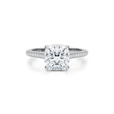 Cushion Trio Pave Cathedral Ring With Pave Basket  (1.70 Carat G-VS1)