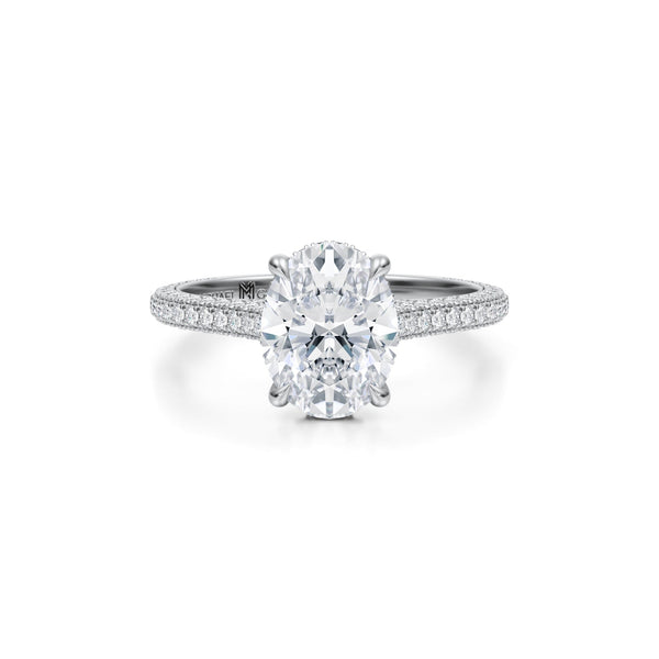Oval Trio Pave Cathedral Ring With Pave Basket