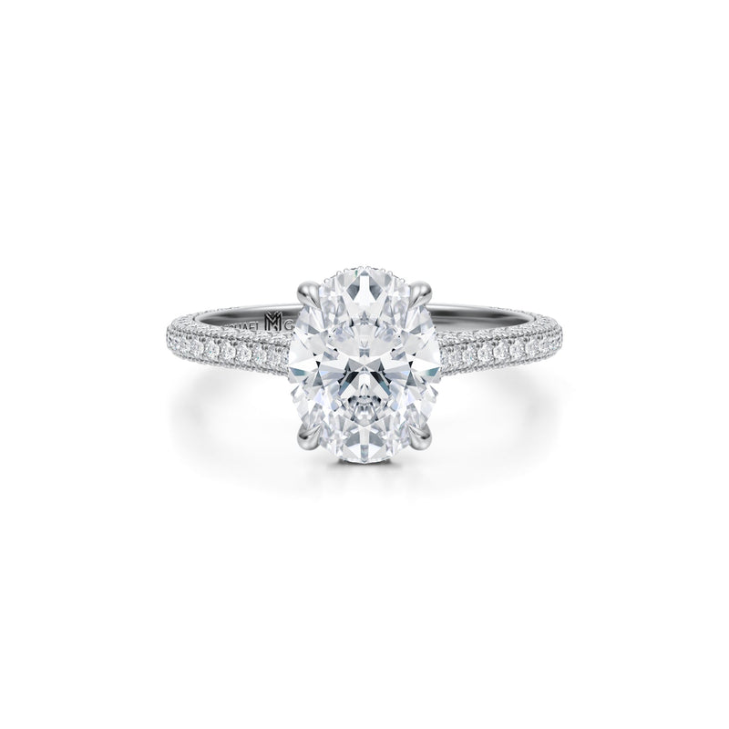 Oval Trio Pave Cathedral Ring With Pave Basket  (2.40 Carat G-VVS2)