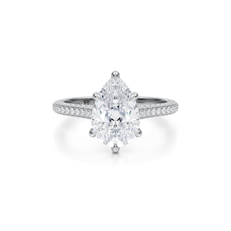 Pear Trio Pave Cathedral Ring With Pave Basket  (3.70 Carat E-VVS2)