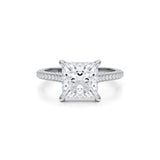 Princess Trio Pave Cathedral Ring With Pave Basket  (3.70 Carat F-VVS2)