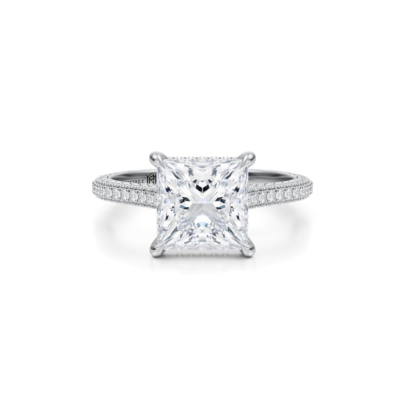 Princess Trio Pave Cathedral Ring With Pave Basket  (3.40 Carat E-VS1)