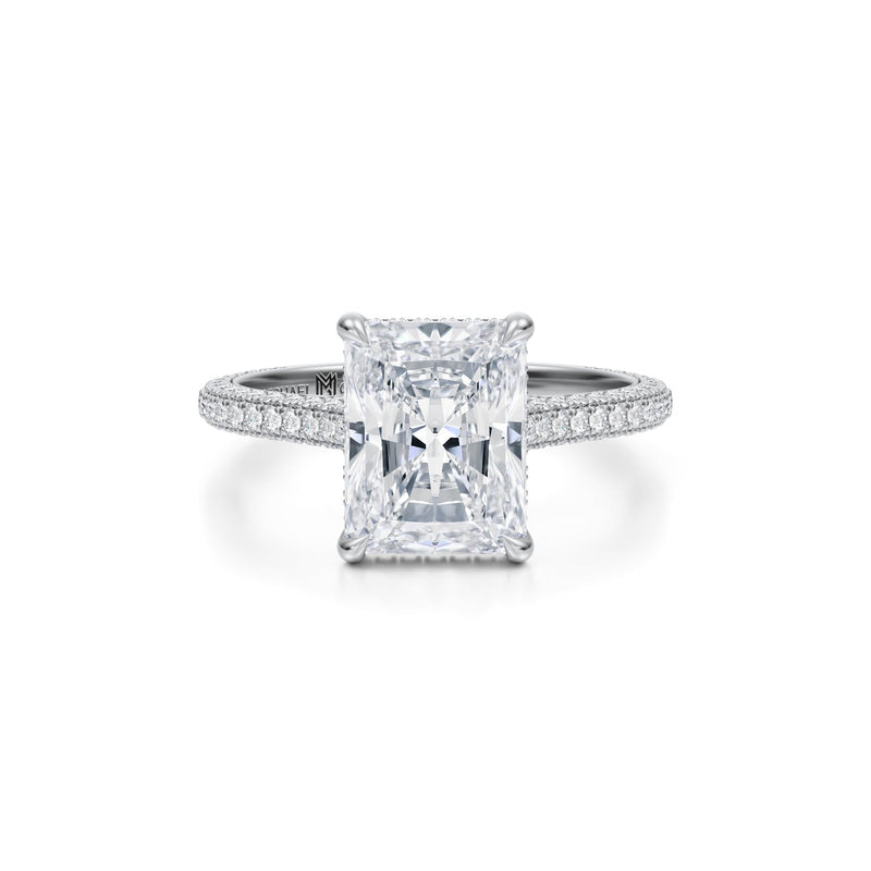 Radiant Trio Pave Cathedral Ring With Pave Basket  (3.70 Carat F-VS1)