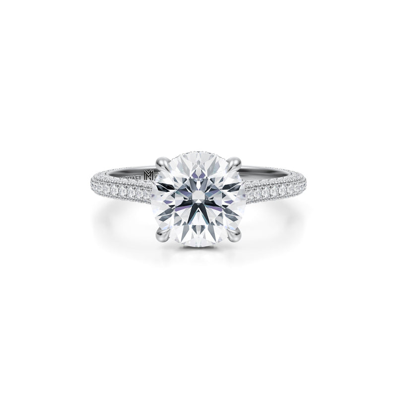 Round Trio Pave Cathedral Ring With Pave Basket  (3.20 Carat D-VS1)
