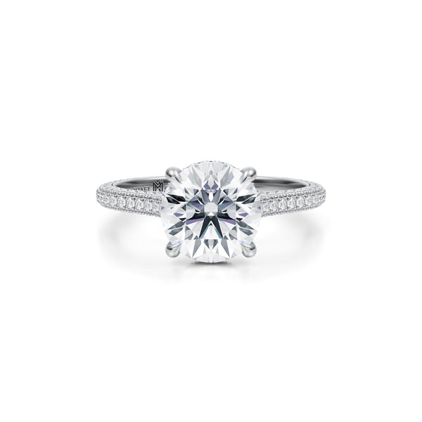 Round Trio Pave Cathedral Ring With Pave Basket  (2.00 Carat F-VVS2)